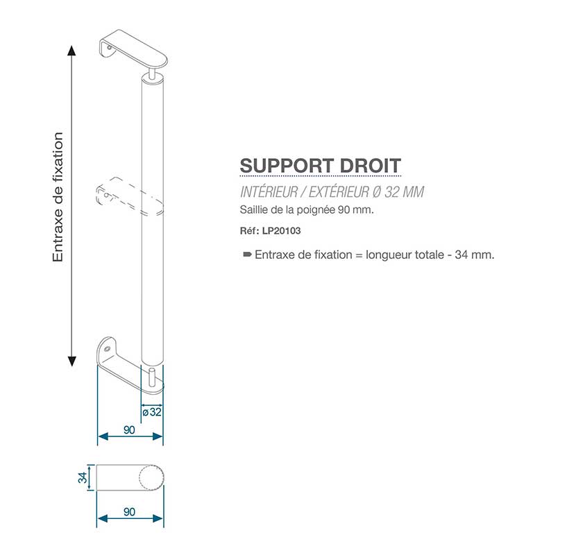 Support-droit-diam32mm