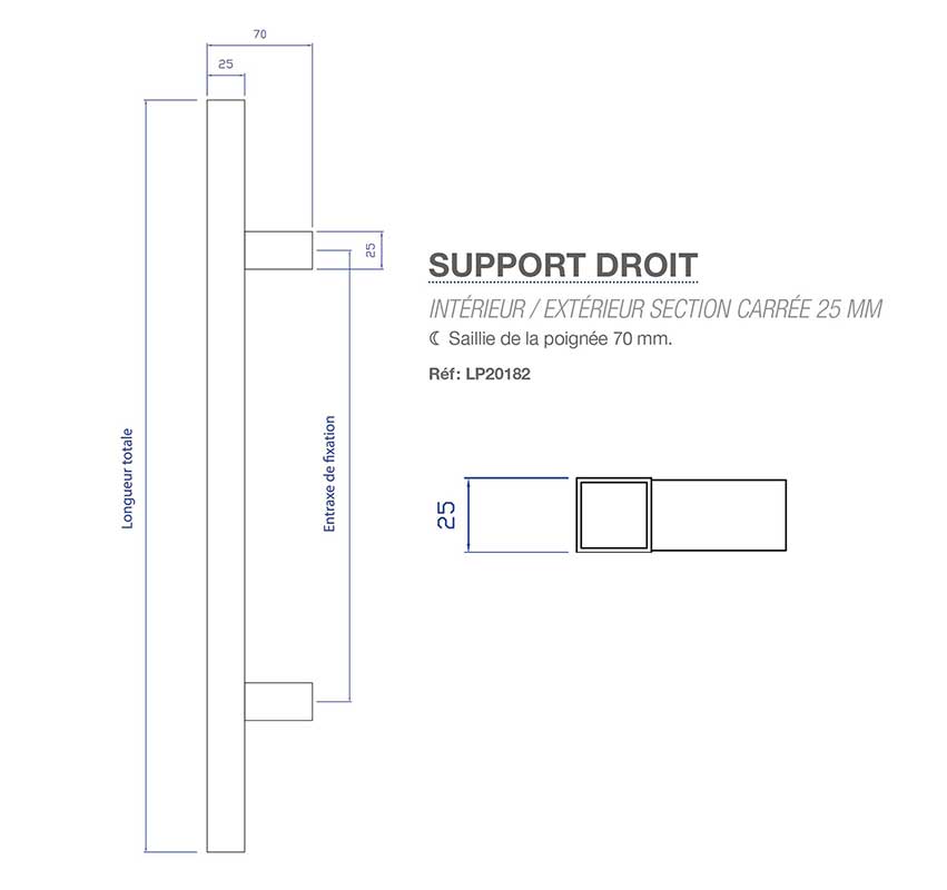 Support-droit-section-carre-25x25mm